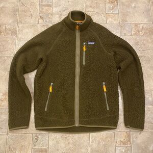 Mens Patagonia Deep Pile Sherpa Full Zip Jacket Sz M Olive Green